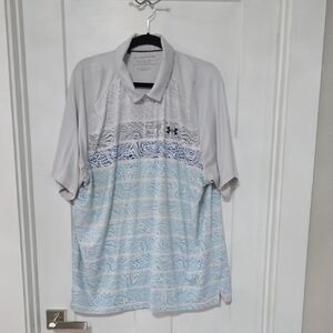 Under Armour Men's Light Gray and Blue Polo